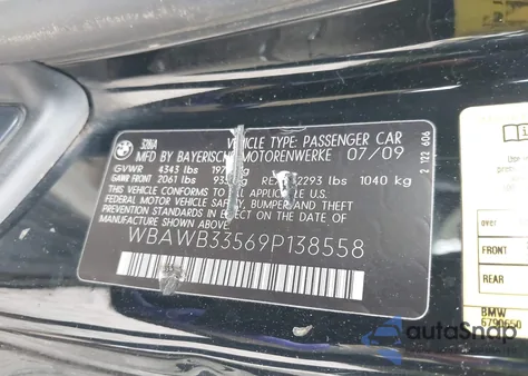 2009 BMW 328 from USA, damaged, VIN WBAWB33569P138558
